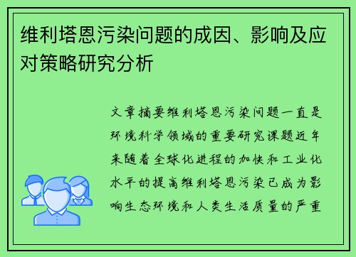 维利塔恩污染问题的成因、影响及应对策略研究分析