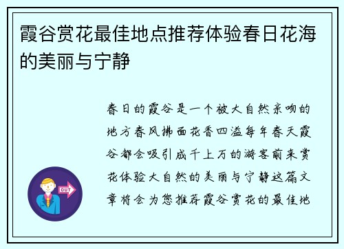 霞谷赏花最佳地点推荐体验春日花海的美丽与宁静